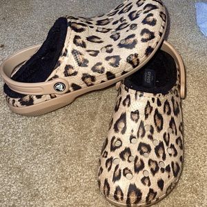 Furry cheetah print CROCS